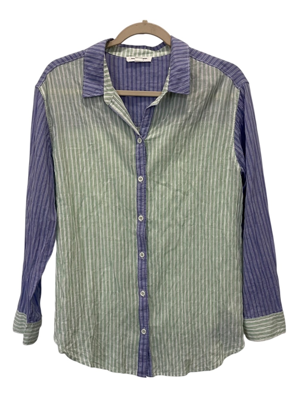 beachlunchlounge Two Tone Striped Button Down Shirt Medium in Green and Purple